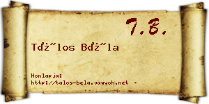 Tálos Béla névjegykártya